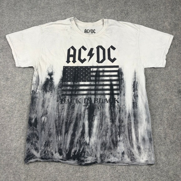 AC Other - Y2K AC/DC Graphic Tee Mens Large Back In Black 1980 US Tour Tie Dye Grunge Skate